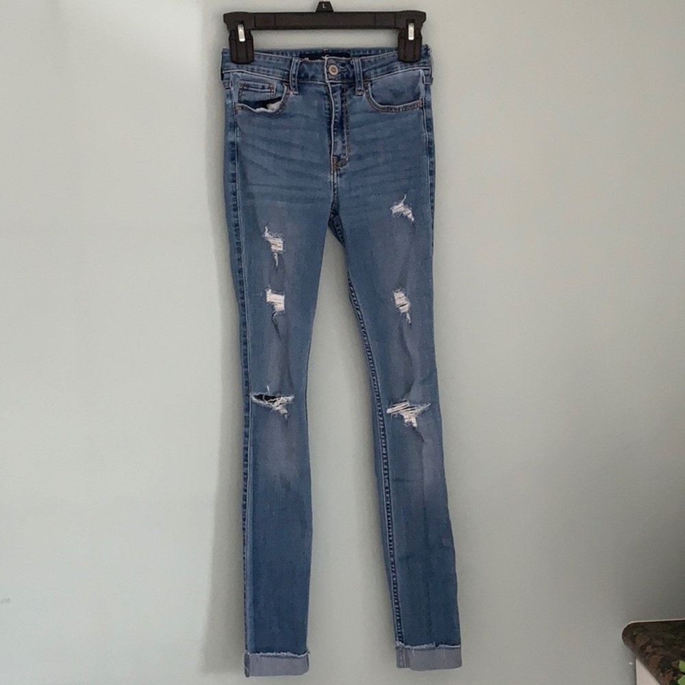 Stretchable High waisted Cuffed Jeans